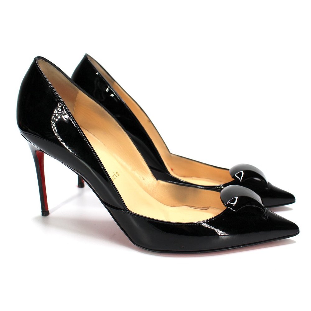 Christian Louboutin Black Patent Leather Stiletto Heels 40 Pointed Toe Pumps